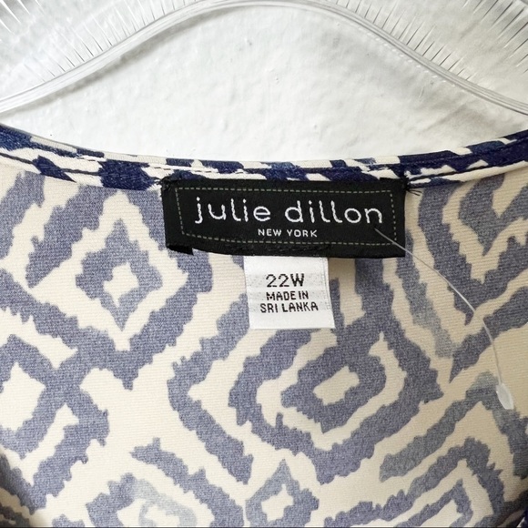 JULIE DILLON NEW YORK PLUS SIZE 22W WOMEN V-NECK BLUE CREAM POLYESTER DRESS NWT - Picture 8 of 10